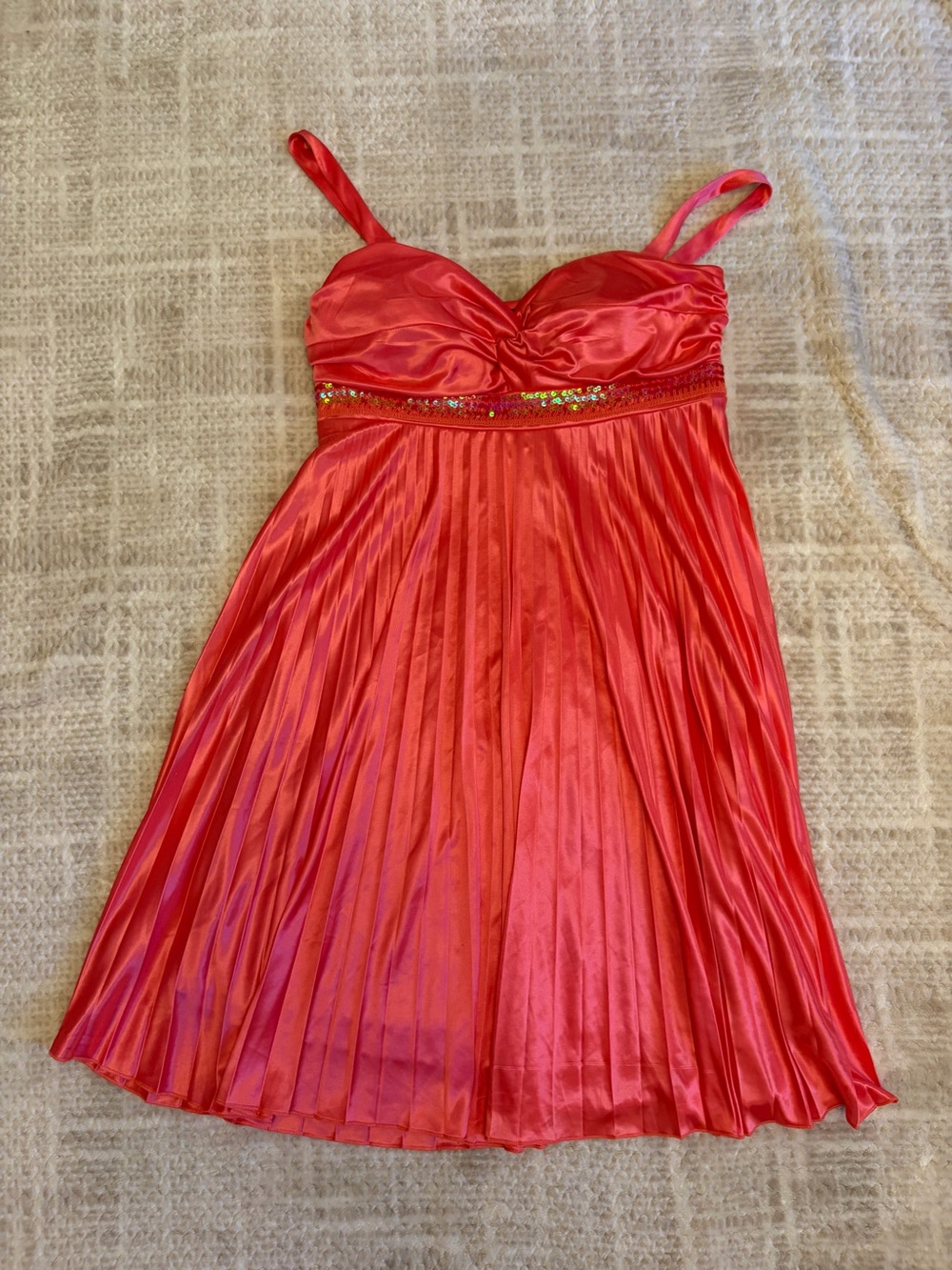 My Michelle Coral Satinlike Pleated Party Dress Y2K Prom Homecoming Size Large